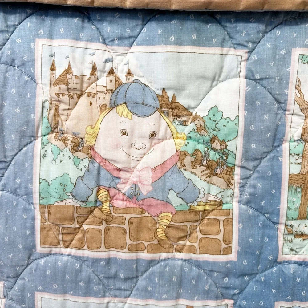 Vintage Nursery Rhymes Quilt Kids Storybook Blanket Mother Goose Pillow Pocket‎